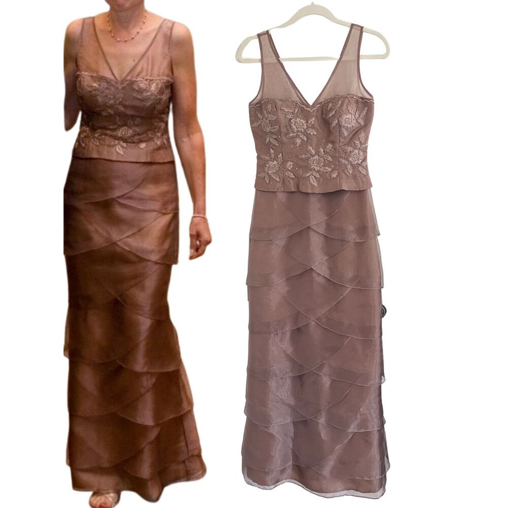 Taupe Beige Mother of the Bride Gown Mocha Brown Wedding Guest Niki Livas Size 4